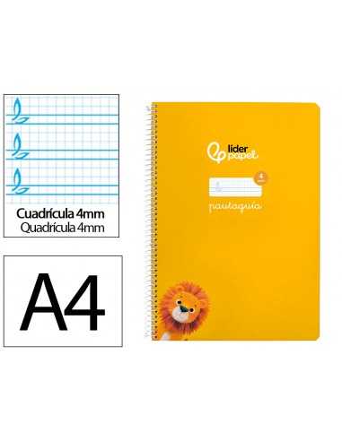 Cuaderno espiral liderpapel a4 pautaguia tapa blanda 80h 75 gr cuadro pautado 4mm color amarillo