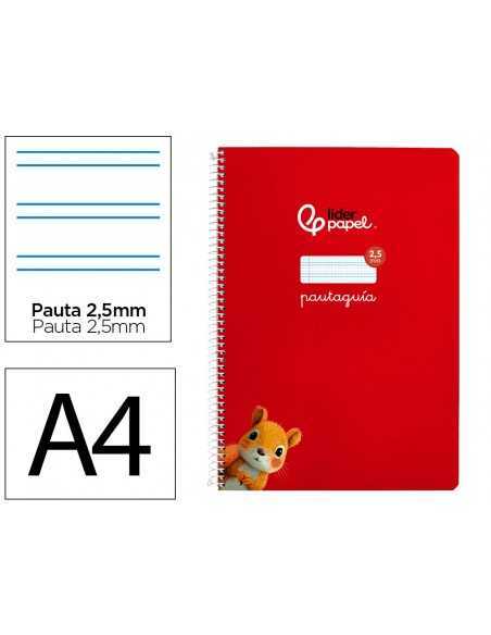 Cuaderno espiral liderpapel a4 pautaguia tapa blanda 80h 75 gr cuadro pautado 2,5mm color rojo