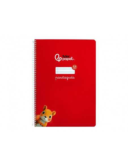 Cuaderno espiral liderpapel a4 pautaguia tapa blanda 80h 75 gr cuadro pautado 2,5mm color rojo