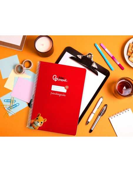 Cuaderno espiral liderpapel a4 pautaguia tapa blanda 80h 75 gr cuadro pautado 2,5mm color rojo