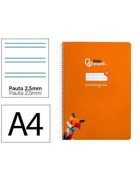 Cuaderno espiral liderpapel a4 pautaguia tapa blanda 80h 75 gr cuadro pautado 2,5mm color naranja