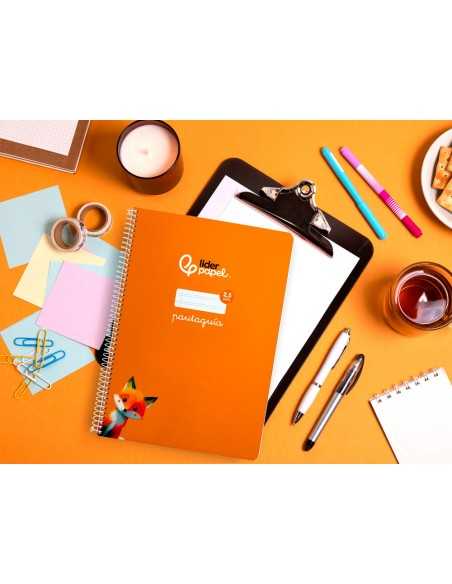 Cuaderno espiral liderpapel a4 pautaguia tapa blanda 80h 75 gr cuadro pautado 2,5mm color naranja