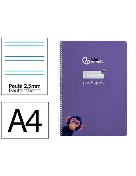 Cuaderno espiral liderpapel a4 pautaguia tapa blanda 80h 75 gr cuadro pautado 2,5mm color lila