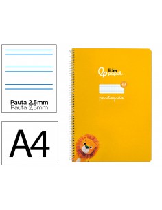 Cuaderno espiral liderpapel a4 pautaguia tapa blanda 80h 75 gr cuadro pautado 2,5mm color amarillo