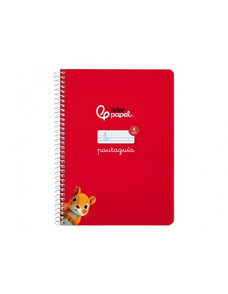 Cuaderno espiral liderpapel a5 pautaguia tapa dura 80h 90 gr cuadro pautado 4mm color rojo