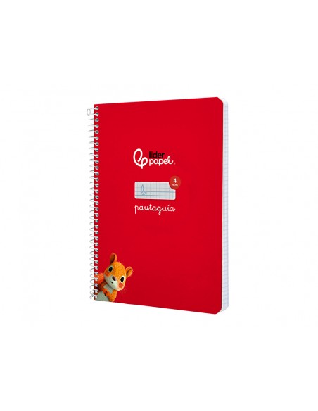 Cuaderno espiral liderpapel a5 pautaguia tapa dura 80h 90 gr cuadro pautado 4mm color rojo