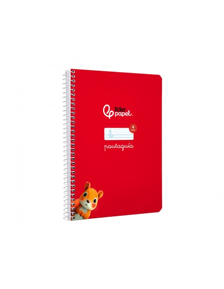 Cuaderno espiral liderpapel a5 pautaguia tapa dura 80h 90 gr cuadro pautado 4mm color rojo
