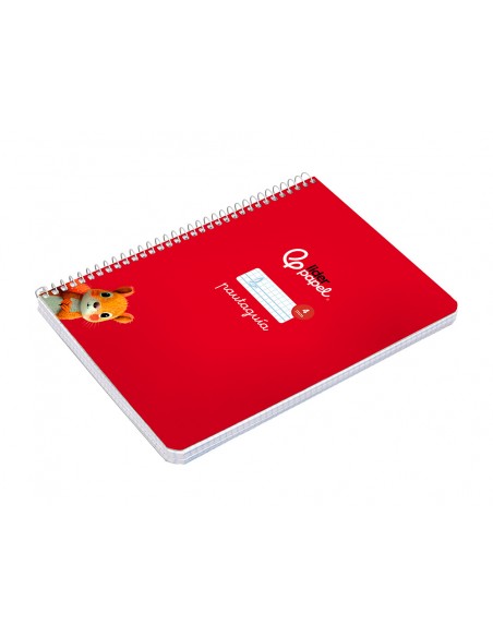 Cuaderno espiral liderpapel a5 pautaguia tapa dura 80h 90 gr cuadro pautado 4mm color rojo