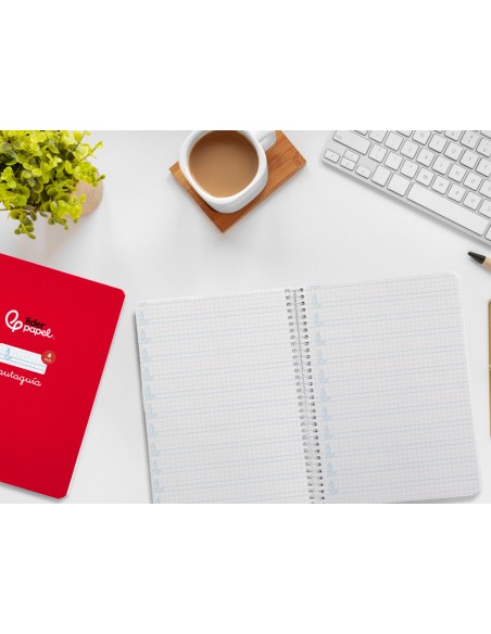 Cuaderno espiral liderpapel a5 pautaguia tapa dura 80h 90 gr cuadro pautado 4mm color rojo