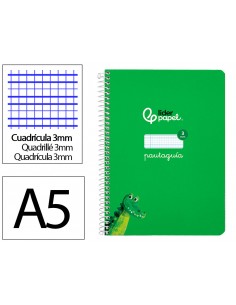 Cuaderno espiral liderpapel a5 pautaguia tapa dura 80h 90 gr cuadro pautado 3mm color verde