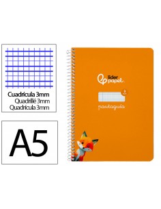 Cuaderno espiral liderpapel a5 pautaguia tapa dura 80h 90 gr cuadro pautado 3mm color naranja