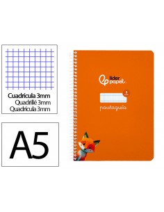 Cuaderno espiral liderpapel a5 pautaguia tapa blanda 40h 75 gr cuadro pautado 3mm color naranja