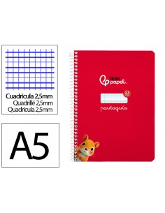 Cuaderno espiral liderpapel a5 pautaguia tapa blanda 40h 75 gr cuadro pautado 2,5mm color rojo