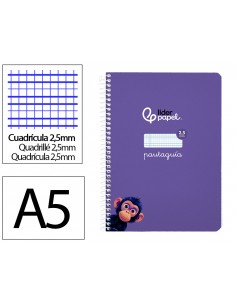 Cuaderno espiral liderpapel a5 pautaguia tapa blanda 40h 75 gr cuadro pautado 2,5mm color lila