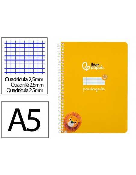 Cuaderno espiral liderpapel a5 pautaguia tapa blanda 40h 75 gr cuadro pautado 2,5mm color amarillo