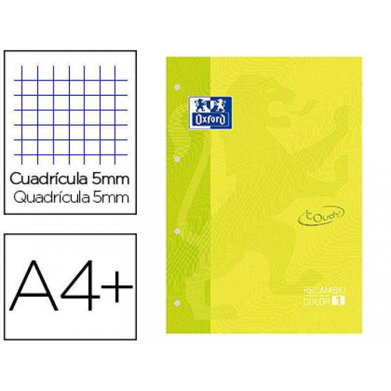 Recambio color 1 oxford din a4+ 80 hojas 90 gr cuadricula 5 mm tapa blanda 4 taladros lima touch - Imagen 1