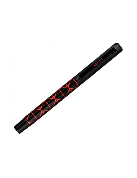 Boligrafo belius legacy aluminio diseño triangulo rojo cuerpo negro tinta color azul caja de diseño