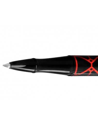 Boligrafo belius legacy aluminio diseño triangulo rojo cuerpo negro tinta color azul caja de diseño