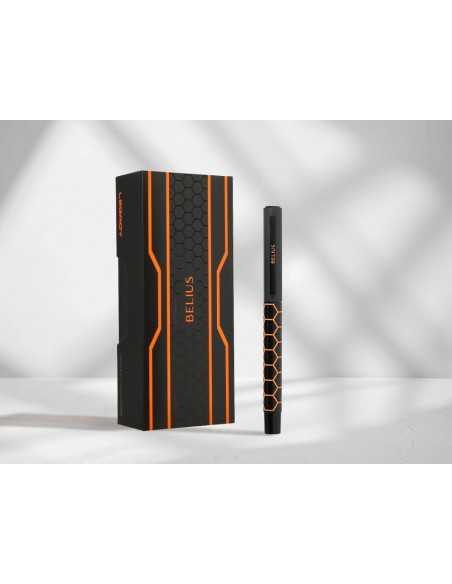 Boligrafo belius legacy aluminio diseño hexagono naranja cuerpo negro tinta color azul caja de diseño Boligrafo belius legacy aluminio diseño hexagono naranja cuerpo negro tinta color azul caja de diseño