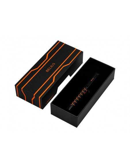 Boligrafo belius legacy aluminio diseño hexagono naranja cuerpo negro tinta color azul caja de diseño Boligrafo belius legacy aluminio diseño hexagono naranja cuerpo negro tinta color azul caja de diseño
