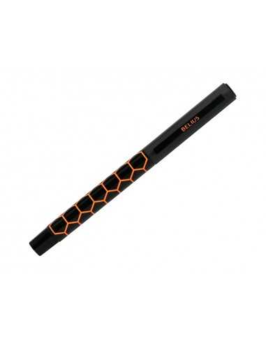 Boligrafo belius legacy aluminio diseño hexagono naranja cuerpo negro tinta color azul caja de diseño