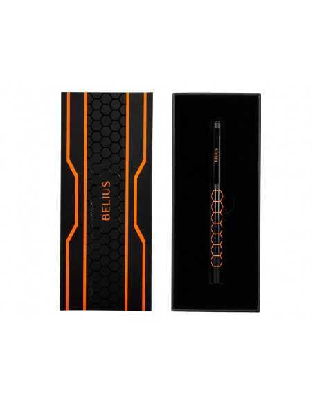 Boligrafo belius legacy aluminio diseño hexagono naranja cuerpo negro tinta color azul caja de diseño Boligrafo belius legacy aluminio diseño hexagono naranja cuerpo negro tinta color azul caja de diseño