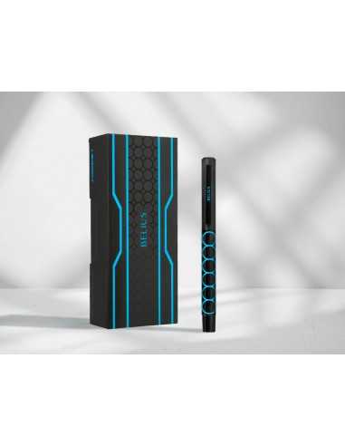 Boligrafo belius legacy aluminio diseño circulos azul cuerpo negro tinta color azul caja de diseño