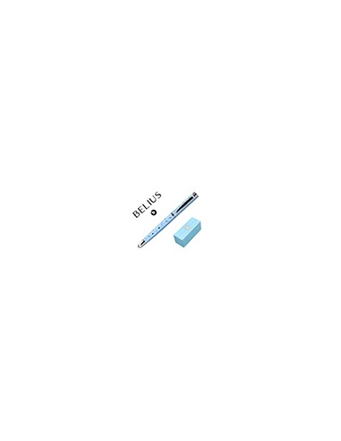Pluma belius bella aluminio color azul celeste diseño plateado relieve tinta azul caja de diseño