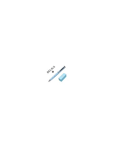 Pluma belius bella aluminio color azul celeste diseño plateado relieve tinta azul caja de diseño
