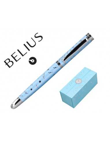 Roller belius bella aluminio color azul celeste diseño plateado relieve tinta color negro caja de diseño