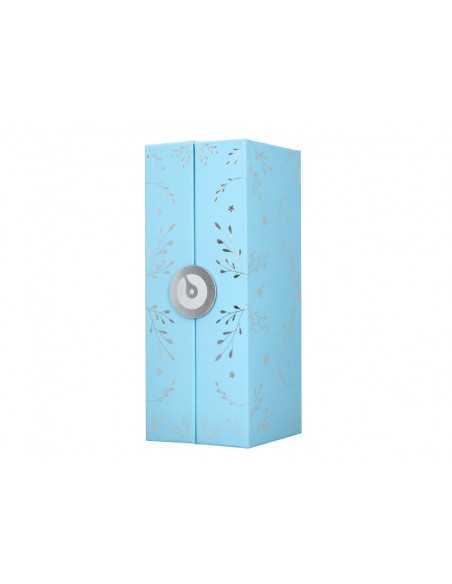 Roller belius bella aluminio color azul celeste diseño plateado relieve tinta color negro caja de diseño