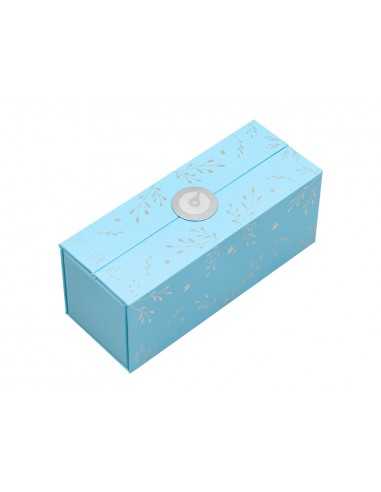 Roller belius bella aluminio color azul celeste diseño plateado relieve tinta color negro caja de diseño