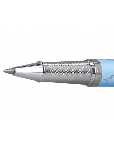 Roller belius bella aluminio color azul celeste diseño plateado relieve tinta color negro caja de diseño