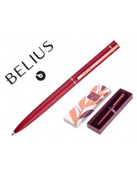 Boligrafo belius rose aluminio color burdeos oro rosa tinta azul caja de diseño