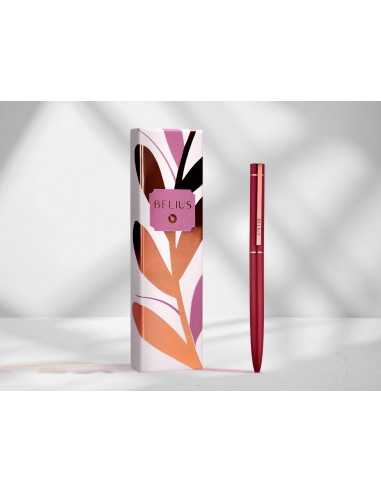 Boligrafo belius rose aluminio color burdeos oro rosa tinta azul caja de diseño