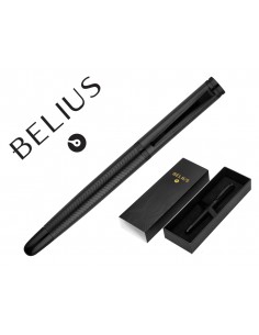 Boligrafo belius neptuno aluminio textura wavy color negro tinta azul caja de diseño