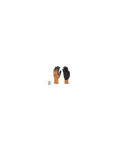 Guantes deltaplus poliester impregando latex palma y dedos naranja fluor/negro talla 9