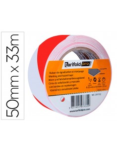 Cinta adhesiva tarifold seguridad para marcaje y señalizacion de suelo 33 mt x 50 mm color blanco/rojo