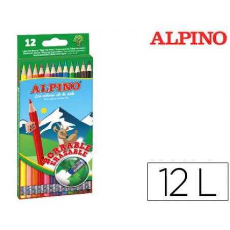 Lápices de colores alpino borrable con goma caja de 12 colores surtidos - Imagen 1