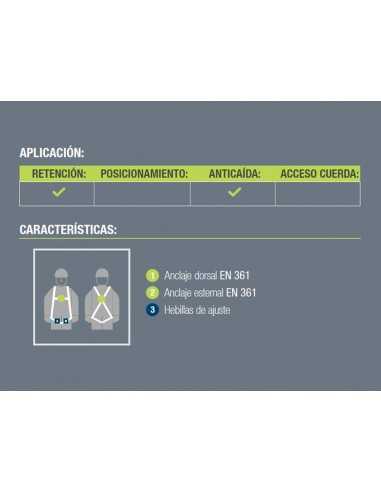 Arnes anticaidas faru dorsal y esternal basico con enganche cincha 45 mm