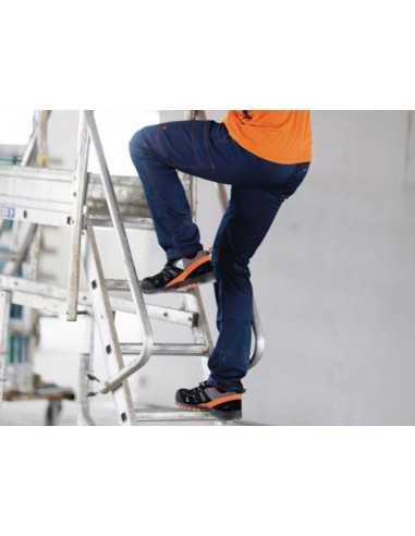 Pantalon de trabajo deltaplus cintura elastica 5 bolsillos color azul marino / naranja talla xxl