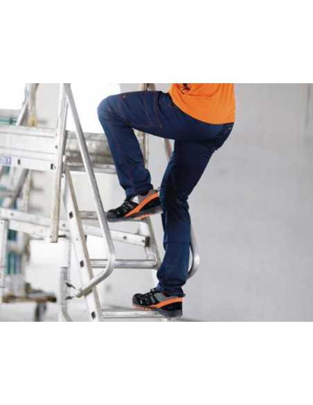 Pantalon de trabajo deltaplus cintura elastica 5 bolsillos color azul marino / naranja talla xxl
