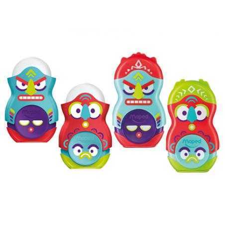 Sacapuntas maped plastico loopy totem 1 uso con goma colores surtidos decorado