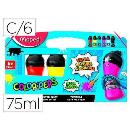 Tempera maped color peps ultra lavable caja de 6 colores surtidos primarios 75 ml