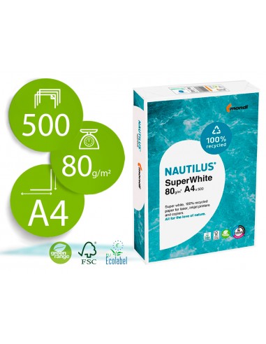 Papel fotocopiadora nautilus superwhite 100% reciclado din a4 80 gramos paquete de 500 hojas