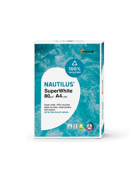 Papel fotocopiadora nautilus superwhite 100% reciclado din a4 80 gramos paquete de 500 hojas