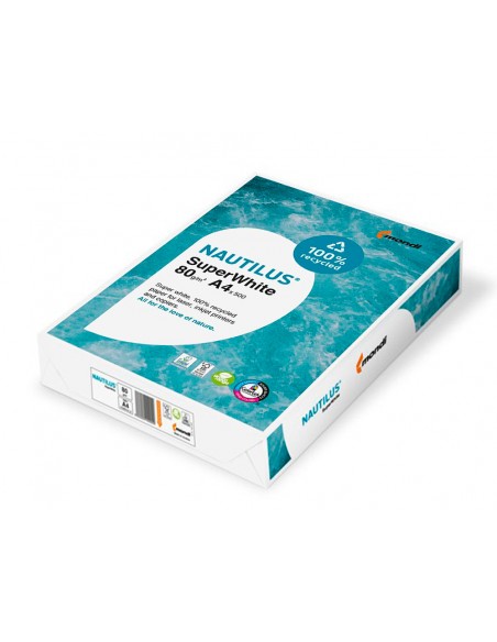 Papel fotocopiadora nautilus superwhite 100% reciclado din a4 80 gramos paquete de 500 hojas