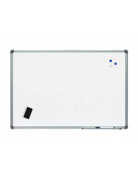 Pizarra blanca rocada acero vitrificado magnetico marco aluminio y cantoneras pvc 120x90 cm incluye bandeja