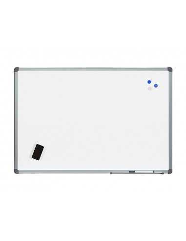 Pizarra blanca rocada acero vitrificado magnetico marco aluminio y cantoneras pvc 60x45 cm incluye bandeja para