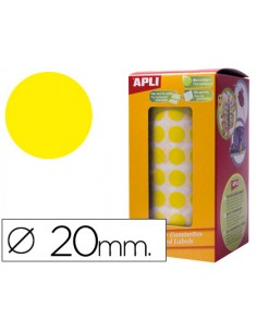 Gomets autoadhesivos circulares 20 mm amarillo rollo de 1770 unidades